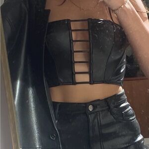 Victorias Secret faux leather and lace corset top